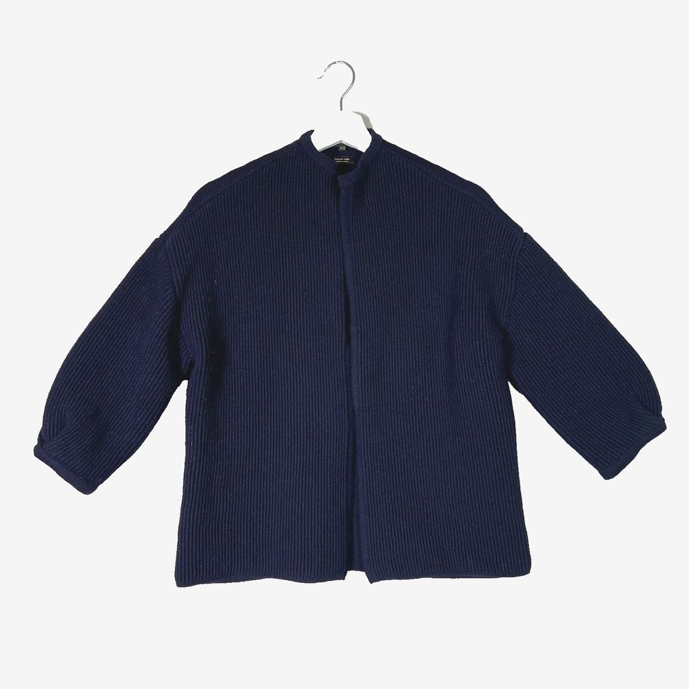 Massimo Dutti Ottoman Cardigan Wool Alpaca Open Front XS Navy Blue Italian Yarn‎